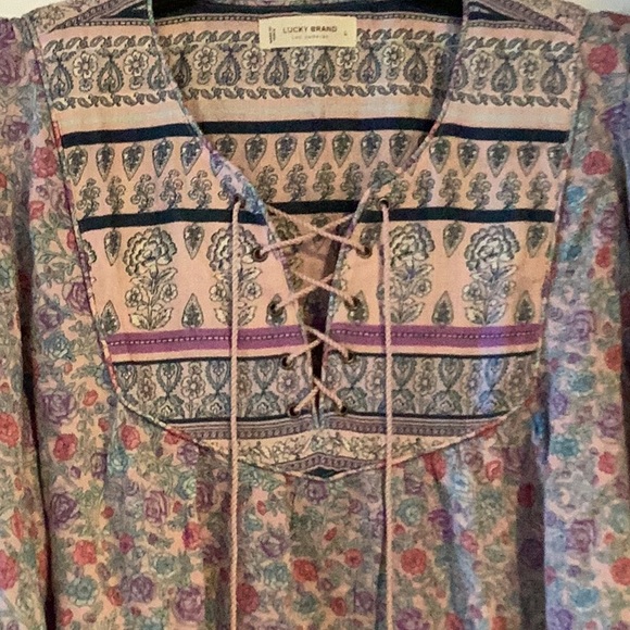 NWOT Lucky Brand Floral Boho Peasant Blouse, Size L - Picture 2 of 10